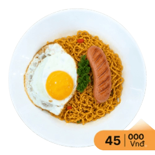 Mì trộn trứng xúc xích